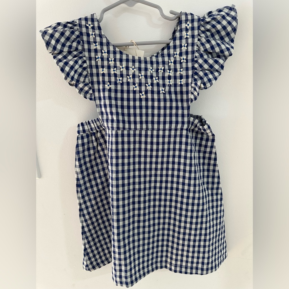 Tinycottons Navy Checkered Kids Dress with Embroidery